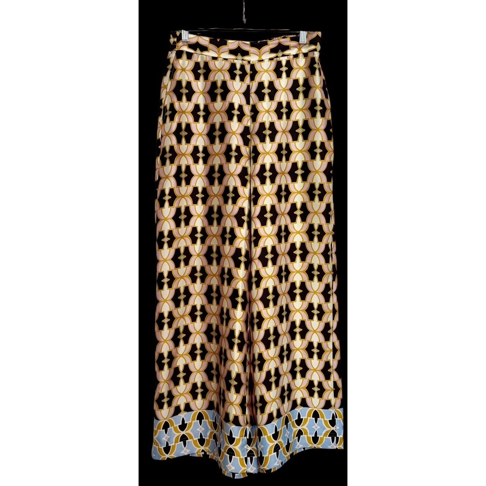 Bailey 44 Women's Wide-Leg Geometric Satin Pants‎ Pink Brown White Size M